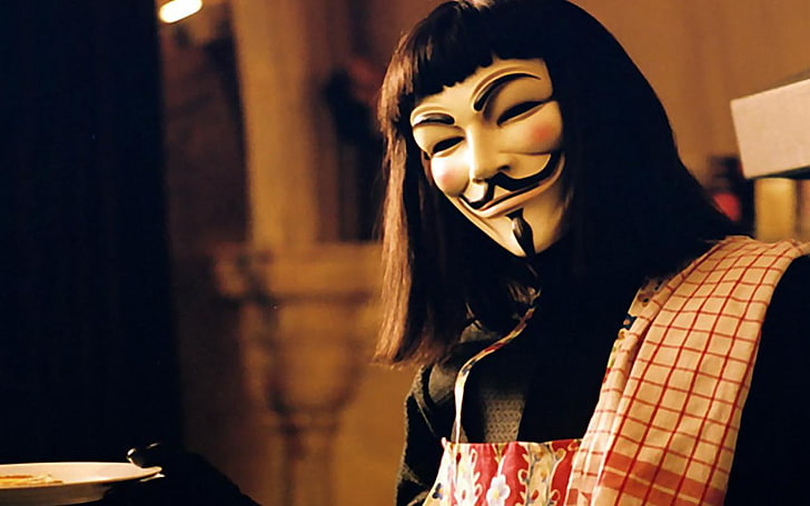 V for Vendetta, mask, Guy Fawkes mask, one person, adult, focus on foreground