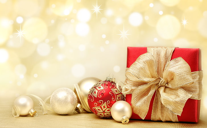 HD wallpaper: Christmas, Christmas ornaments and red gift box, Holidays ...