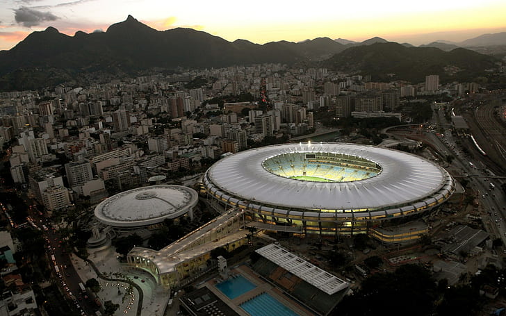 brazil, city, Maracanã stadium, sunset