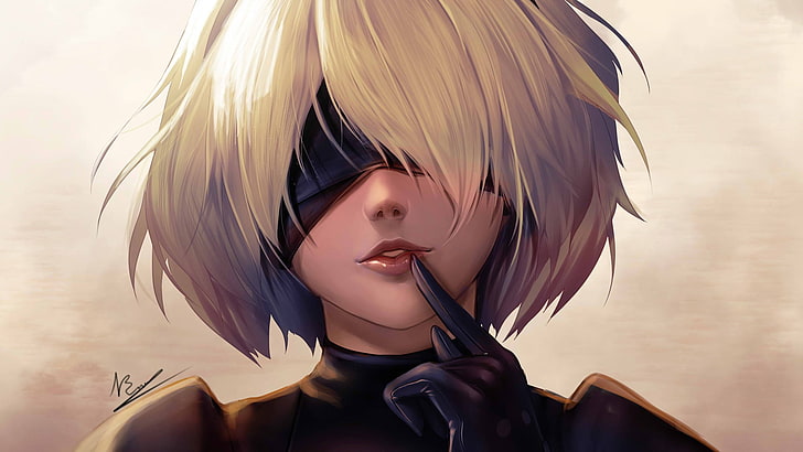 yellow-haired female anime character wearing black mask wallpaper
