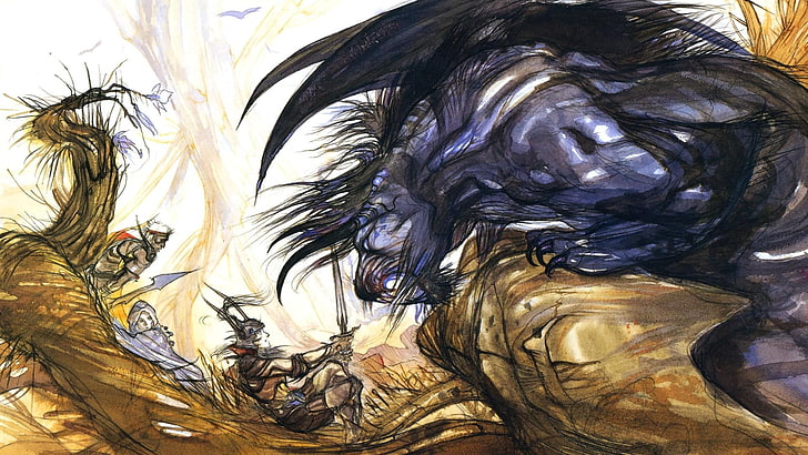 drawing, Final Fantasy, Yoshitaka Amano, Behemoth, HD wallpaper