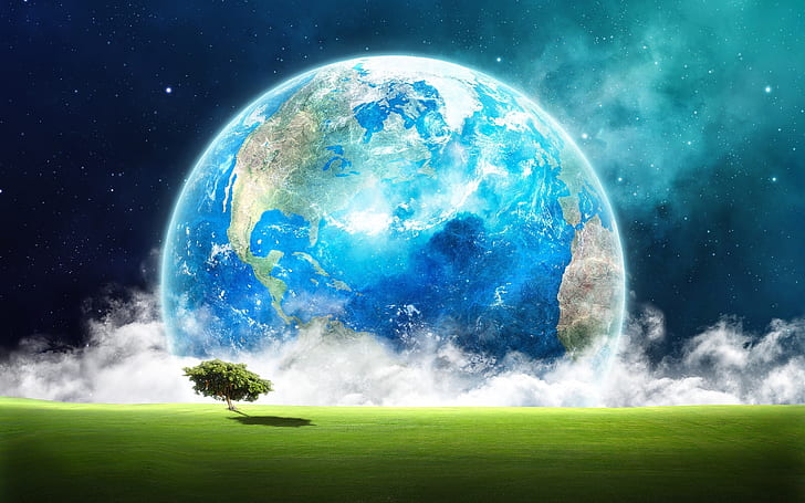 Superb Planet View, landscape, tree, green world, space planet