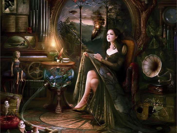 Beautiful girl of the fairy tale world, witch illustration