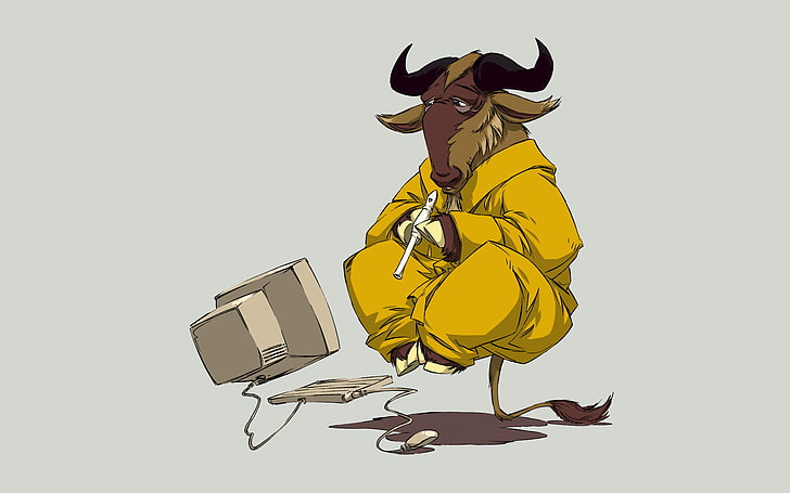 GNU, Linux, animals, mammal, one person, studio shot, yellow, HD wallpaper