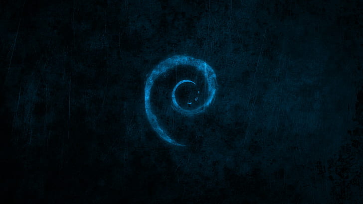 blue, dark, spiral, Linux, Debian, brand