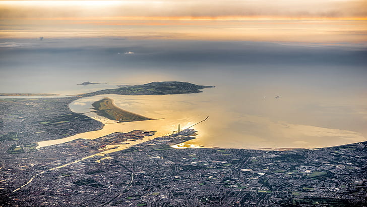 city view, dublin, ireland, dublin, ireland, Dublin bay, Aerial photography