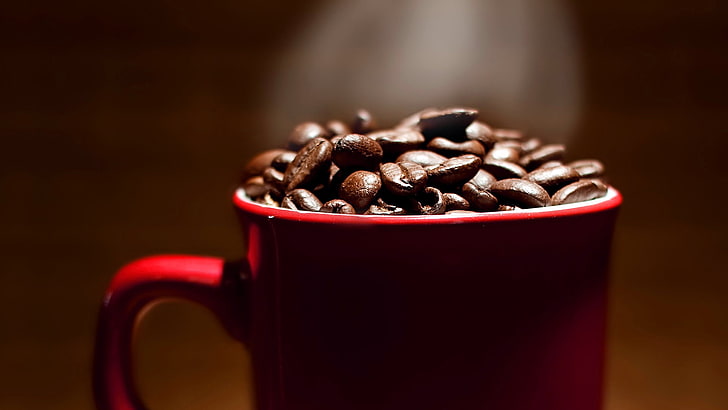 coffee, cup, coffee beans, food and drink, brown, coffee - drink, HD wallpaper