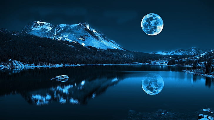 mountains landscapes moon lakes reflections 1920x1080  Nature Mountains HD Art