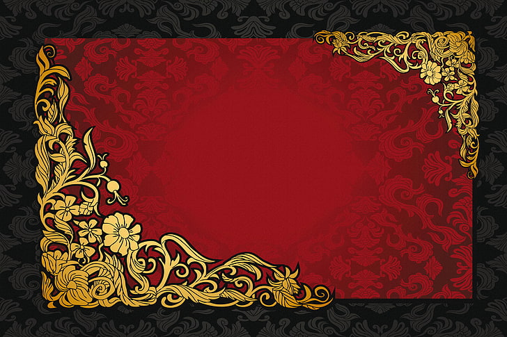 red and yellow floral painting, retro, pattern, vector, dark, HD wallpaper