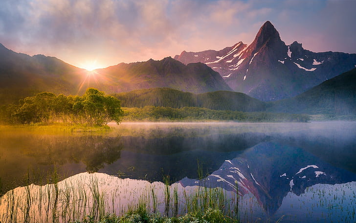 nature, landscape, lake, reflection, water, summer, mountains, HD wallpaper