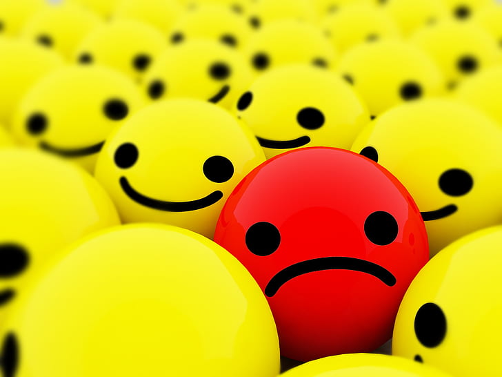 Hd Wallpaper 3d Smileys Sad Emoji Surrounded By Happy Emoji Wallpaper Flare