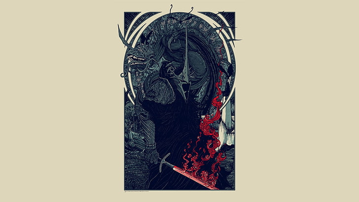 gray and black dragon artwork poster, The Lord of the Rings, J. R. R. Tolkien