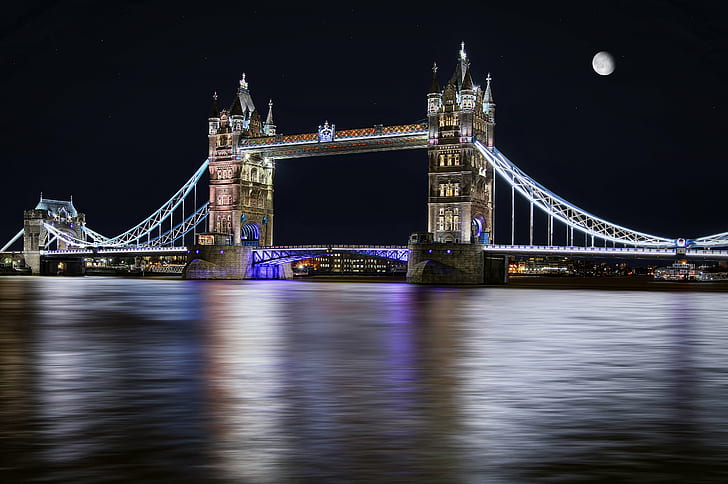 Tower bridge in London during nightime, tower bridge, Bridge  Tower