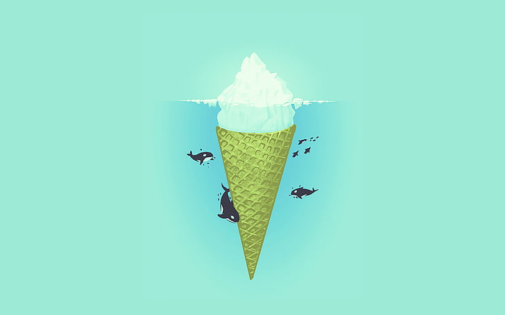whale, illust, green, sea, icecream, iceberg, animal wildlife, HD wallpaper