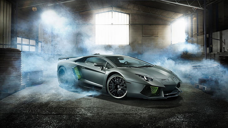 gray Lamborghini Aventador, car, smoke - physical structure, motor vehicle