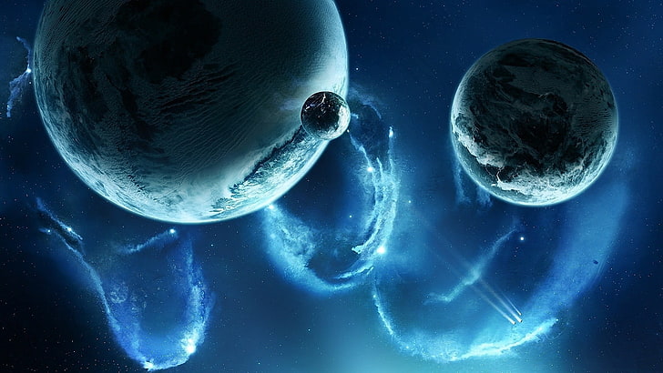 planets in front of nebula digital wallpaper, space, space art, HD wallpaper