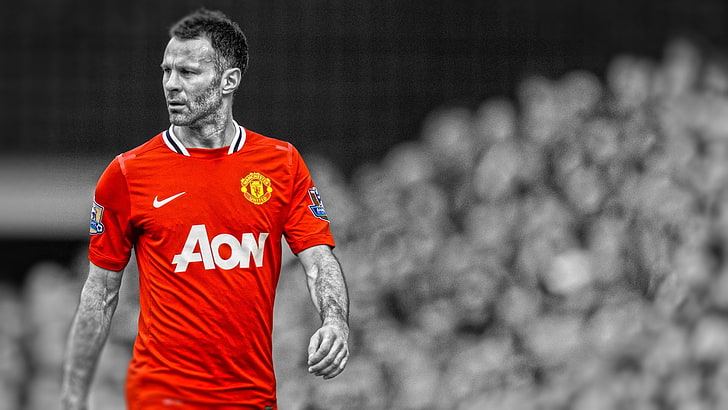 Ryan Giggs, Manchester United, men, selective coloring, soccer, HD wallpaper