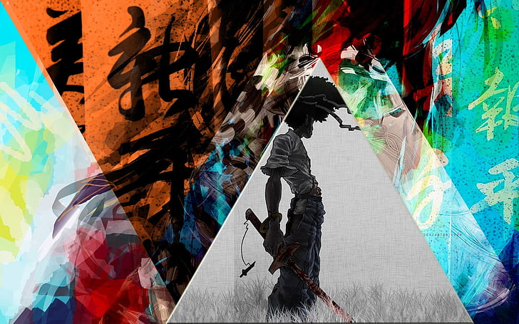 man holding sword wallpaper, Afro Samurai, colorful, Chinese
