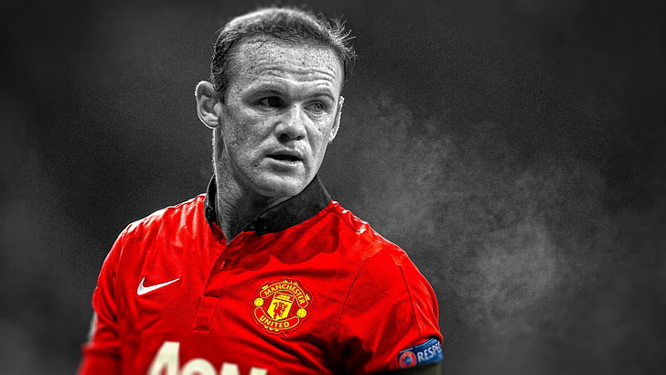 red sport jersey, wayne rooney, manchester united, face, football player
