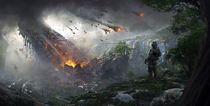 man standing near trees illustration, video games, Titanfall 2, HD wallpaper