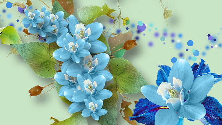 HD wallpaper: Blue Floral On Green, cyan flowers, spring, firefox persona,  vines | Wallpaper Flare