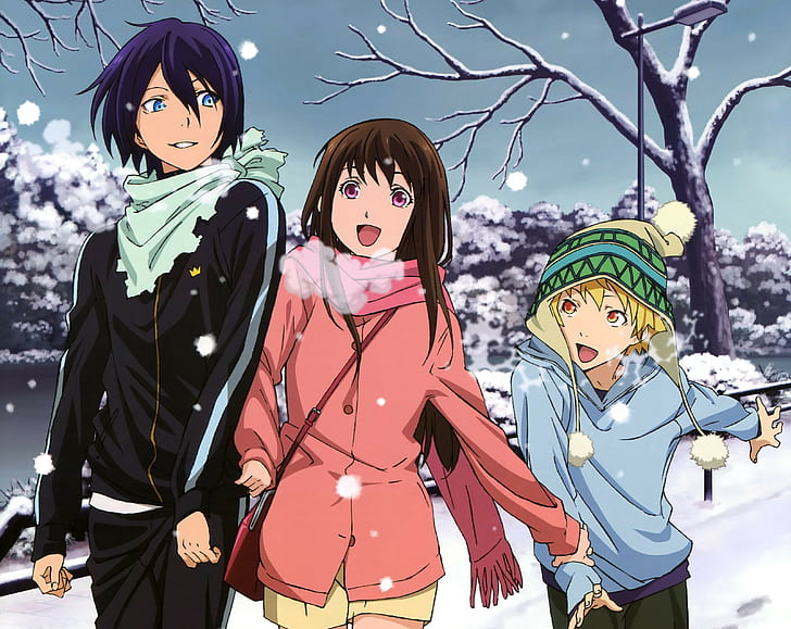 Noragami, Yato, Yukine, Iki hiyori, Anime, Children, Winter, HD wallpaper