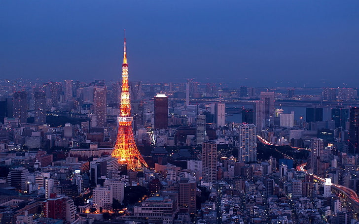 Eiffel Tower, Paris, long exposure, Tokyo, cityscape, night, Japan, HD wallpaper