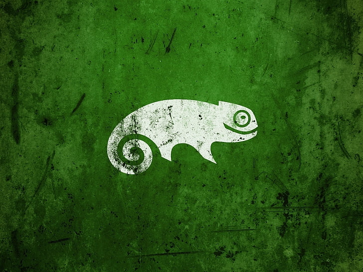 OpenSuse, white chameleon logo, Computers, Linux, green, linux ubuntu