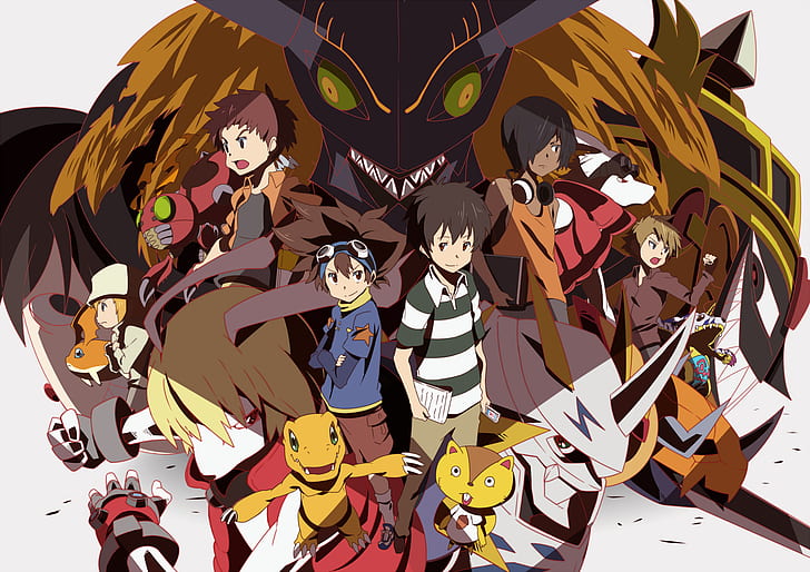 Anime, Crossover, Agumon (Digimon), Diaboromon, Gabumon (Digimon), HD wallpaper