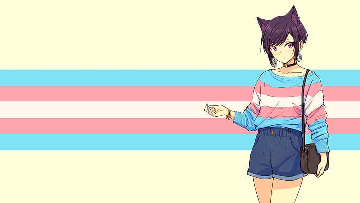 paxiti, cat girl, transgender, sweater, striped, striped sweaters