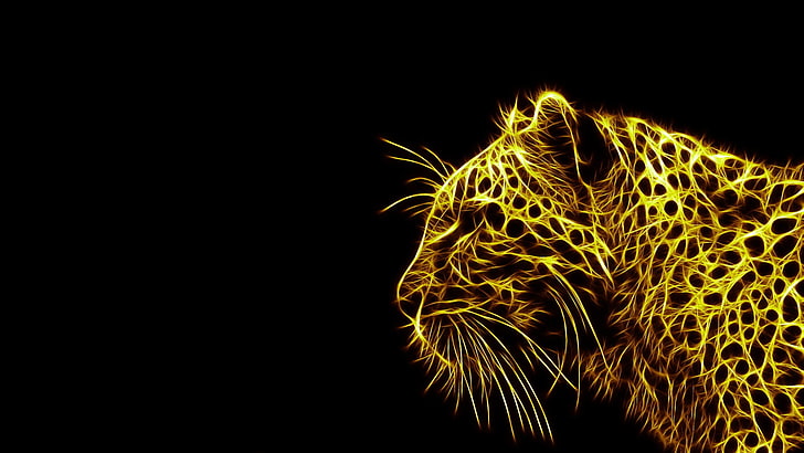 cheetah illustration, black background, Fractalius, animals, lion, HD wallpaper