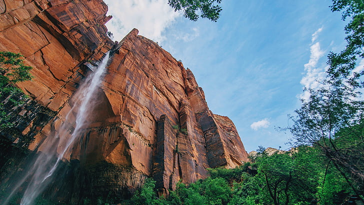 zion national park, rock, sky, tree, cliff, mountain, rock formation, HD wallpaper