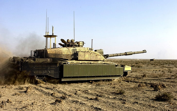 green artillery tank, military, vehicle, desert, Challenger 2