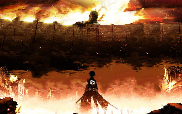 Attack on titan, Eren jaeger, Shingeki no kyojin, flame, fire, HD wallpaper