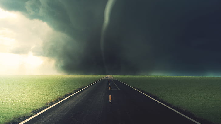 Road Tornado Storm HD, clear straight road, nature