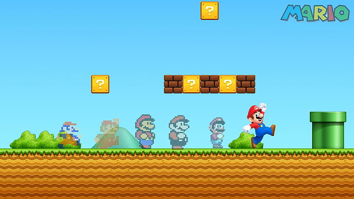 Mario, super mario game, games, 1920x1080, nintendo, evolution, HD wallpaper