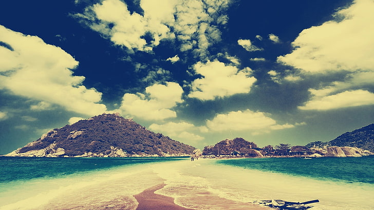 beach sandbar, island, nature, sky, clouds, sea, tropical, cloud - sky, HD wallpaper
