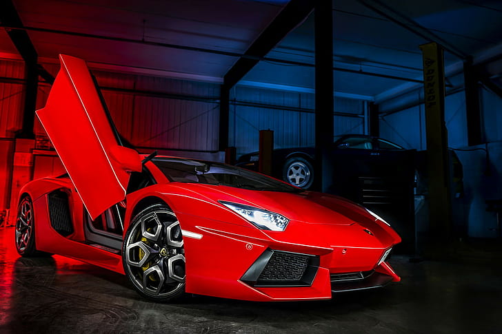 car, red cars, Lamborghini Aventador, vehicle, HD wallpaper