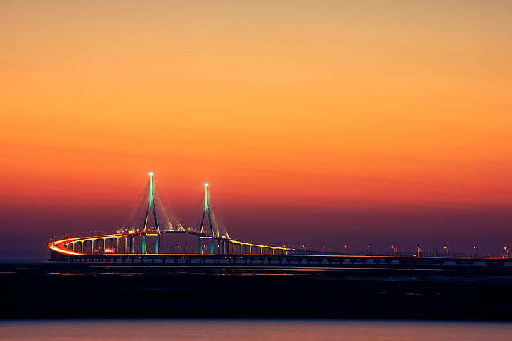 bridge, the city, lights, Korea, Incheon, by Yoonki Jeong