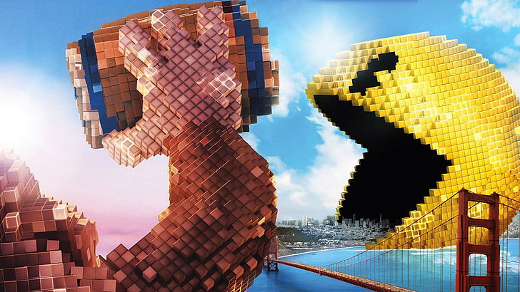 Donkey Kong and Pac-Man digital wallpaper, architecture, sky