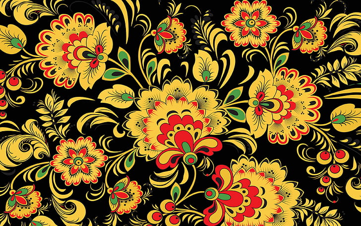 khokhloma, patterns backgrounds, Colorful, HD wallpaper