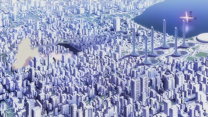 aerial photography of buildings, Neon Genesis Evangelion, anime
