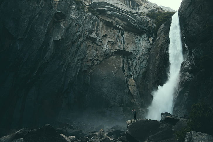 rock, Chill Out, landscape, photography, waterfall, men, Noel Alvarenga, HD wallpaper