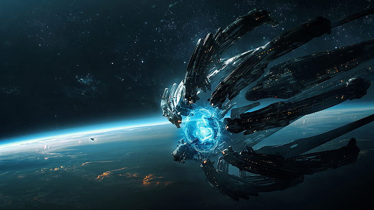 space, fantasy, science fiction, stars, spaceship, sci-fi, planet, HD wallpaper