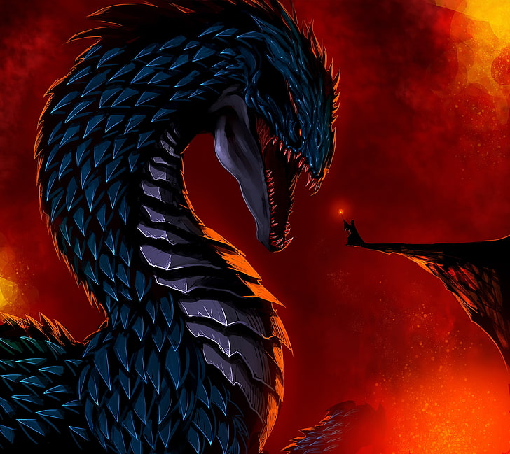blue and gray dragon digital wallpaper, fantasy art, artwork