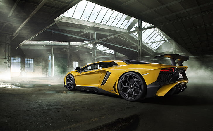 Yellow Lamborghini Aventador Sports Car HD Wallpaper, yellow Lamborghini Aventador