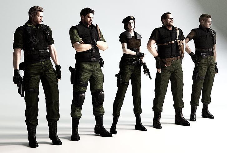 four male and one female soldiers art work, biohazard, Resident evil, HD wallpaper