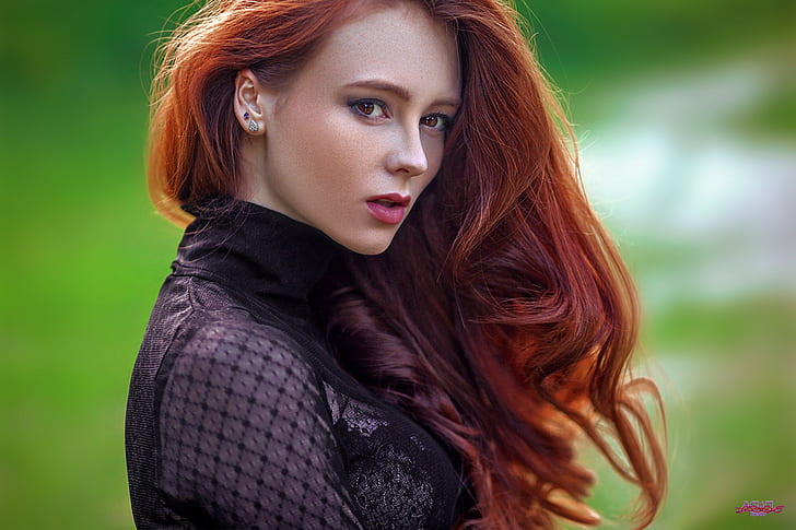 long hair, Alexandra Girskaya, MWL Photo, redhead, brown eyes