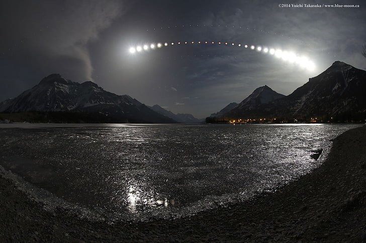 space, universe, lunar eclipses, water, mountain, scenics - nature