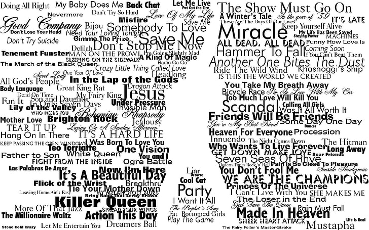 white background with party text overlay, typography, Freddie Mercury